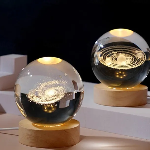 Glowing Planetary Galaxy Crystal Ball Night Lights USB Power Warm White Bedside Light Christmas Kid Gift Night Lamp