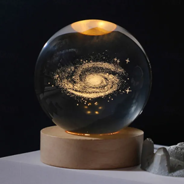 Glowing Planetary Galaxy Crystal Ball Night Lights USB Power Warm White Bedside Light Christmas Kid Gift Night Lamp