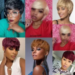 Glueless Wear and Go Wig Pixie Cut Short Human Hair Wigs for Black Women Full Machine Wigs 150% Density Layered Wavy Style Wigs with Bangs