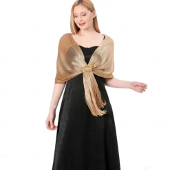 Gold And Silver Silk Shawl With Buckle, Bride And Bridesmaid Group, Dance Party, Wedding Dress, Evening Gown, Shawl For Women