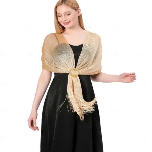 Gold And Silver Silk Shawl With Buckle, Bride And Bridesmaid Group, Dance Party, Wedding Dress, Evening Gown, Shawl For Women