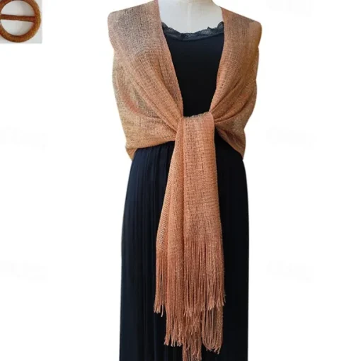 Gold And Silver Silk Shawl With Buckle, Bride And Bridesmaid Group, Dance Party, Wedding Dress, Evening Gown, Shawl For Women