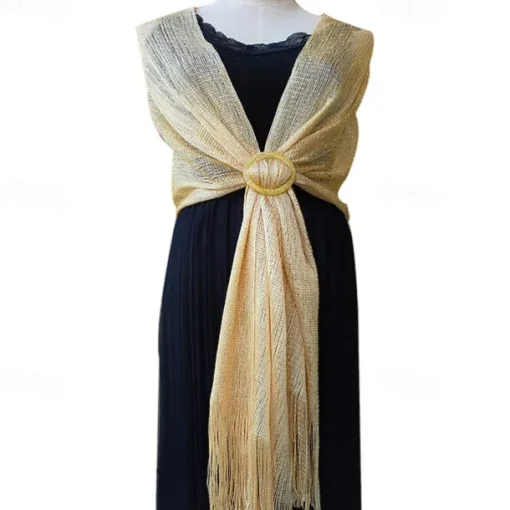 Gold And Silver Silk Shawl With Buckle, Bride And Bridesmaid Group, Dance Party, Wedding Dress, Evening Gown, Shawl For Women