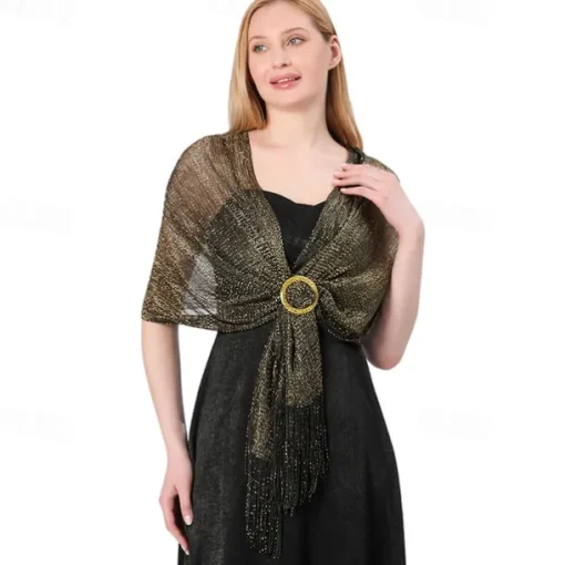 Gold And Silver Silk Shawl With Buckle, Bride And Bridesmaid Group, Dance Party, Wedding Dress, Evening Gown, Shawl For Women