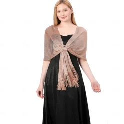 Gold And Silver Silk Shawl With Buckle, Bride And Bridesmaid Group, Dance Party, Wedding Dress, Evening Gown, Shawl For Women