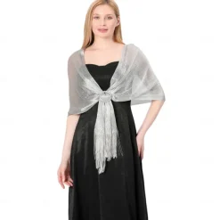 Gold And Silver Silk Shawl With Buckle, Bride And Bridesmaid Group, Dance Party, Wedding Dress, Evening Gown, Shawl For Women