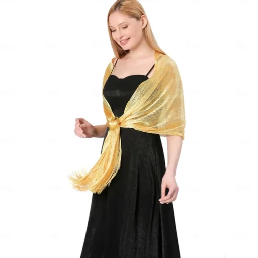 Gold And Silver Silk Shawl With Buckle, Bride And Bridesmaid Group, Dance Party, Wedding Dress, Evening Gown, Shawl For Women