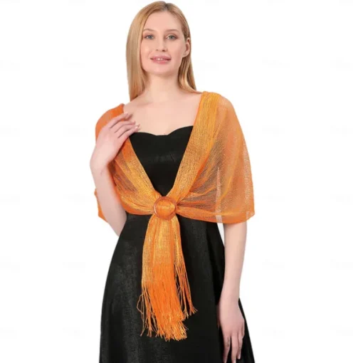Gold And Silver Silk Shawl With Buckle, Bride And Bridesmaid Group, Dance Party, Wedding Dress, Evening Gown, Shawl For Women