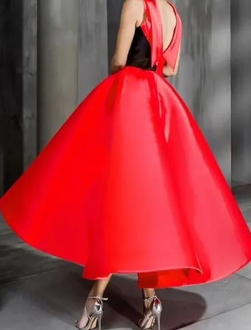 Gold Black A-Line Cocktail Dresses Elegant Dress Formal Wedding Ankle Length Sleeveless Crew Neck Pocket Satin with Bow(s) Beading