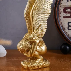 Gold Kneeling Angel Desktop Decoration, Resin Material Salvation Angel Sculpture, Handmade Craft for TV Background Wall, Entryway, Study, and Office Desk Decor