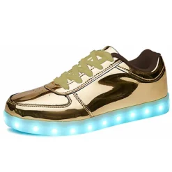 Gold LED Light Up Sneakers for Men and Women – USB Rechargeable Shiny Party Shoes with Glow Sole for Dancing, Festivals, Nightclubs, and Halloween