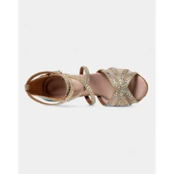 Gold Rhinestone Strappy Ballroom Dance Heels with Double Buckle Straps - Performance Shoes for Women