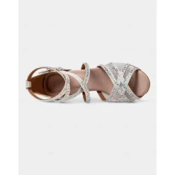 Gold Rhinestone Strappy Ballroom Dance Heels with Double Buckle Straps - Performance Shoes for Women