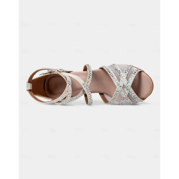 Gold Rhinestone Strappy Ballroom Dance Heels with Double Buckle Straps - Performance Shoes for Women