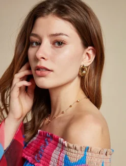 Gold Textured Stainless Steel Earrings - Unique Sculptural Hollow Design for Women