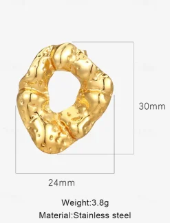 Gold Textured Stainless Steel Earrings - Unique Sculptural Hollow Design for Women