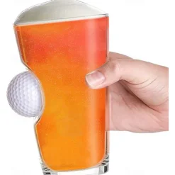 Golf Ball Beverage Glass Set, Golf Beer Glasses for Men, Glass with Real Golf Ball for Golfers