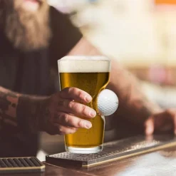 Golf Ball Beverage Glass Set, Golf Beer Glasses for Men, Glass with Real Golf Ball for Golfers