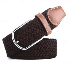 Golf Belt Unisex Stylish and Versatile Leather Belt with Buckle, Fashionable Woven Design, Elasticity, and Korean-style Casual Canvas for Men and Women