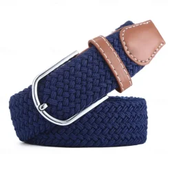 Golf Belt Unisex Stylish and Versatile Leather Belt with Buckle, Fashionable Woven Design, Elasticity, and Korean-style Casual Canvas for Men and Women