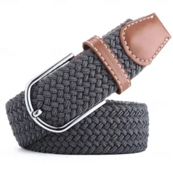 Golf Belt Unisex Stylish and Versatile Leather Belt with Buckle, Fashionable Woven Design, Elasticity, and Korean-style Casual Canvas for Men and Women