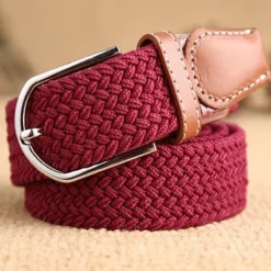 Golf Belt Unisex Stylish and Versatile Leather Belt with Buckle, Fashionable Woven Design, Elasticity, and Korean-style Casual Canvas for Men and Women