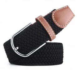 Golf Belt Unisex Stylish and Versatile Leather Belt with Buckle, Fashionable Woven Design, Elasticity, and Korean-style Casual Canvas for Men and Women