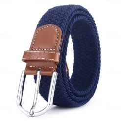 Golf Belt Unisex Stylish and Versatile Leather Belt with Buckle, Fashionable Woven Design, Elasticity, and Korean-style Casual Canvas for Men and Women