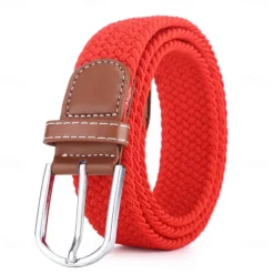 Golf Belt Unisex Stylish and Versatile Leather Belt with Buckle, Fashionable Woven Design, Elasticity, and Korean-style Casual Canvas for Men and Women
