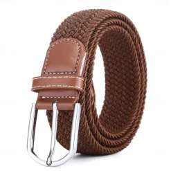 Golf Belt Unisex Stylish and Versatile Leather Belt with Buckle, Fashionable Woven Design, Elasticity, and Korean-style Casual Canvas for Men and Women