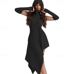 Gothic Dress Hooded Witch Asymmetrical Hem Fancy Dress Women's Fantasy Halloween Carnival Performance Party Adults Dress Gloves
