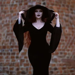 Gothic Maxi Dress Mermaid Dresses Bell Sleeve Witch Morticia Addams Velvet V Neck Fancy Dress Women's Fantasy Halloween Carnival Performance Party Adults Dress