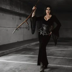 Gothic Maxi Dress Mermaid Dresses Bell Sleeve Witch Morticia Addams Velvet V Neck Fancy Dress Women's Fantasy Halloween Carnival Performance Party Adults Dress