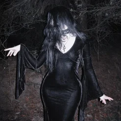 Gothic Maxi Dress Mermaid Dresses Bell Sleeve Witch Morticia Addams Velvet V Neck Fancy Dress Women's Fantasy Halloween Carnival Performance Party Adults Dress