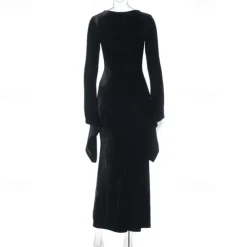 Gothic Maxi Dress Mermaid Dresses Bell Sleeve Witch Morticia Addams Velvet V Neck Fancy Dress Women's Fantasy Halloween Carnival Performance Party Adults Dress