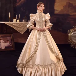 Gothic Victorian Vintage Inspired Dress Cocktail Dress Prom Dress Princess Shakespeare Bridal Solid Color Ball Gown Stand Collar Fancy Dress Women's Royal Halloween Carnival Valentine's Day Wedding