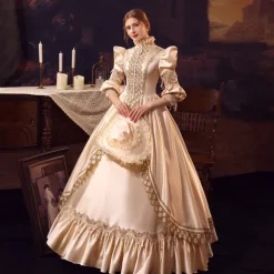 Gothic Victorian Vintage Inspired Dress Cocktail Dress Prom Dress Princess Shakespeare Bridal Solid Color Ball Gown Stand Collar Fancy Dress Women's Royal Halloween Carnival Valentine's Day Wedding