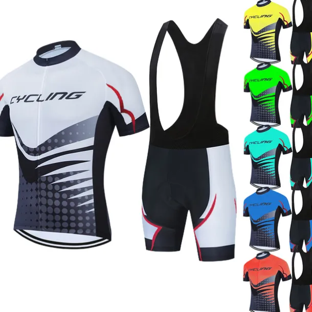 21Grams Men's Cycling Jersey Set Short Sleeve Cycling Jersey with Bib Shorts 3 Rear Pockets Reflective Strips 3D Padded Shorts Polka Dot Polyester Bike Wear Breathable Quick Dry Moisture Wicking