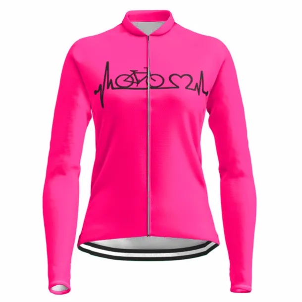 21Grams Racing Cycle Heartbeat Women's Long Sleeve Cycling Jersey Spandex Polyester Green Orange Red Heart Funny Bike Top Mountain Bike MTB Road Breathable Quick Dry Moisture Wicking Sports Clothing