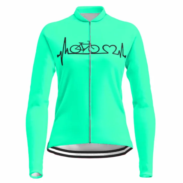 21Grams Racing Cycle Heartbeat Women's Long Sleeve Cycling Jersey Spandex Polyester Green Orange Red Heart Funny Bike Top Mountain Bike MTB Road Breathable Quick Dry Moisture Wicking Sports Clothing