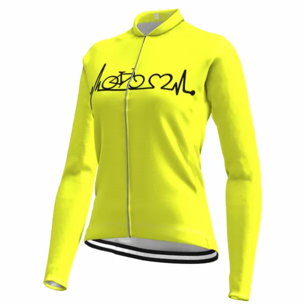 21Grams Racing Cycle Heartbeat Women's Long Sleeve Cycling Jersey Spandex Polyester Green Orange Red Heart Funny Bike Top Mountain Bike MTB Road Breathable Quick Dry Moisture Wicking Sports Clothing