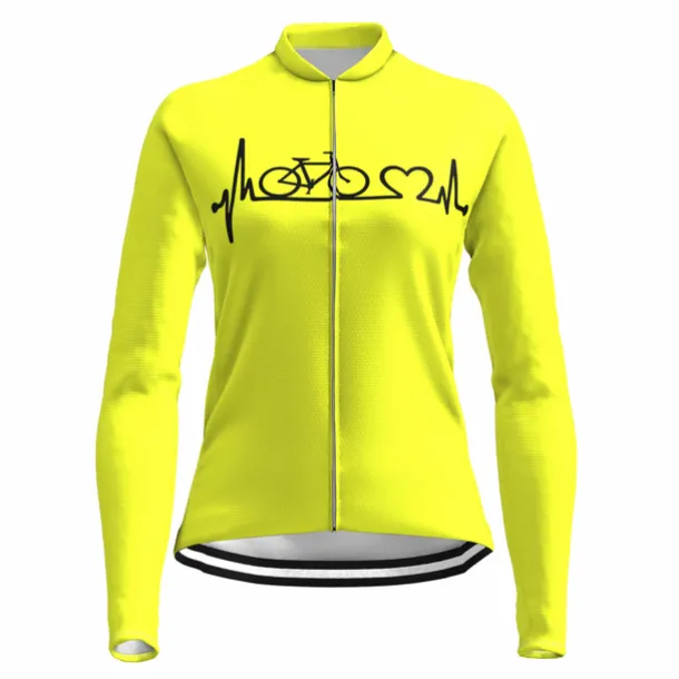 21Grams Racing Cycle Heartbeat Women's Long Sleeve Cycling Jersey Spandex Polyester Green Orange Red Heart Funny Bike Top Mountain Bike MTB Road Breathable Quick Dry Moisture Wicking Sports Clothing