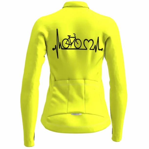 21Grams Racing Cycle Heartbeat Women's Long Sleeve Cycling Jersey Spandex Polyester Green Orange Red Heart Funny Bike Top Mountain Bike MTB Road Breathable Quick Dry Moisture Wicking Sports Clothing