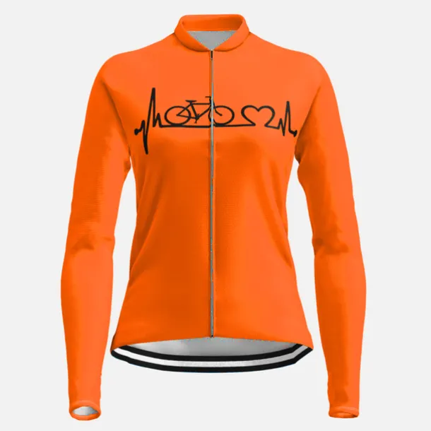 21Grams Racing Cycle Heartbeat Women's Long Sleeve Cycling Jersey Spandex Polyester Green Orange Red Heart Funny Bike Top Mountain Bike MTB Road Breathable Quick Dry Moisture Wicking Sports Clothing