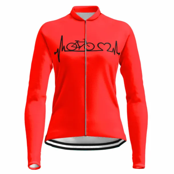 21Grams Racing Cycle Heartbeat Women's Long Sleeve Cycling Jersey Spandex Polyester Green Orange Red Heart Funny Bike Top Mountain Bike MTB Road Breathable Quick Dry Moisture Wicking Sports Clothing