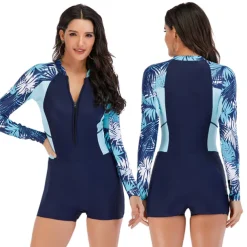 21Grams Women's Rash guard Swimsuit UV Sun Protection UPF50+ Lightweight Long Sleeve Bodysuit Bathing Suit Front Zip Boyleg Swimming Surfing Beach Water Sports Summer Spring Autumn / Fall