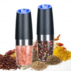 Gravity Electric Pepper Grinder Salt and Pepper Mill & Adjustable Coarseness Battery Powered with LED Light One Hand Automatic Operation