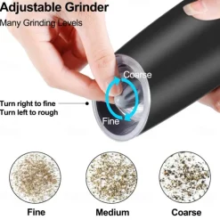 Gravity Electric Pepper Grinder Salt and Pepper Mill & Adjustable Coarseness Battery Powered with LED Light One Hand Automatic Operation