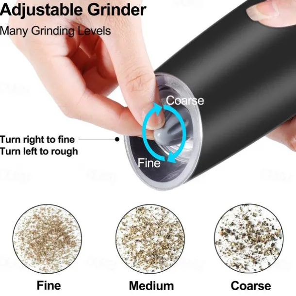 Gravity Electric Pepper Grinder Salt and Pepper Mill & Adjustable Coarseness Battery Powered with LED Light One Hand Automatic Operation