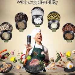 Gravity Electric Pepper Grinder Salt and Pepper Mill & Adjustable Coarseness Battery Powered with LED Light One Hand Automatic Operation